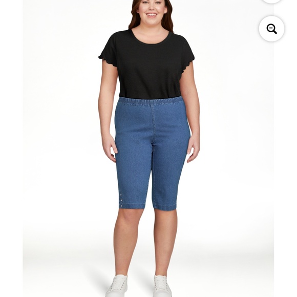 Just My Size Women’s Plus Bling Tab Med. Stonewash Stone Capri Pants 1X (16W) - Picture 3 of 13